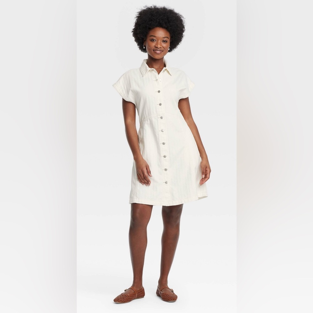 Women's Denim Flouncy Dress - Universal Thread Off-White Size L